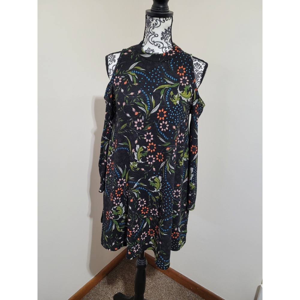 NWT Lani Cold Shoulder Dress Women Medium Black Floral Mock Neck Knit